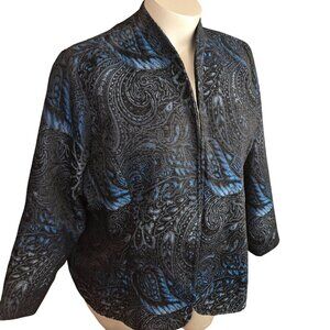 Womens Paisley Patterned Long Sleeve Jacket Blue and Black Plus Size 3X JJ4048